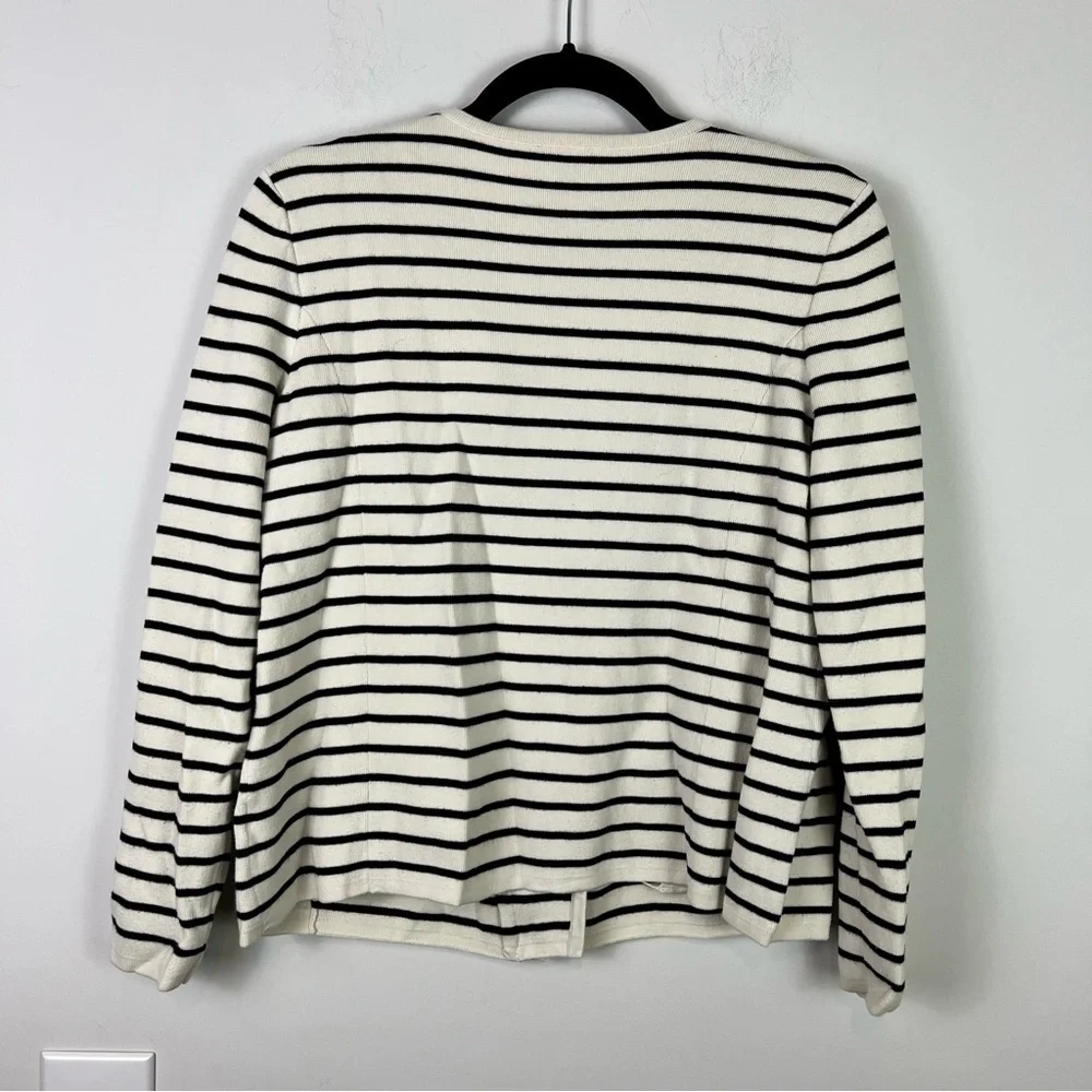 Talbots cream and black stripe full zip up cardigan womens size medium petite - Picture 5 of 7